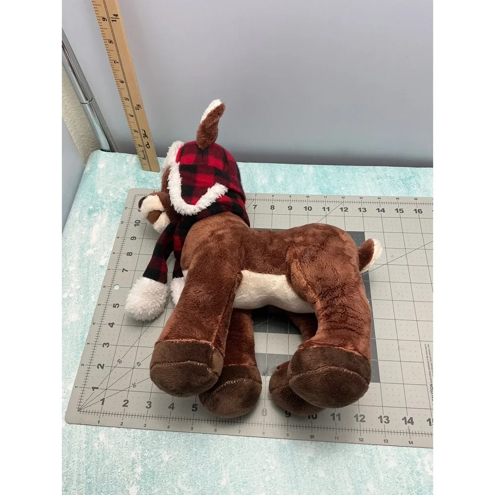 Rudolph‎ Red-Nosed Reindeer Plush Buffalo Plaid Trapper Hat Scarf Christmas 14in